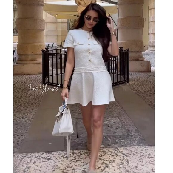 BLOGGER'S FAVE! Zara Chanel-like Tweed Mini Dress With Buttons Ecru NWT - Picture 11 of 16